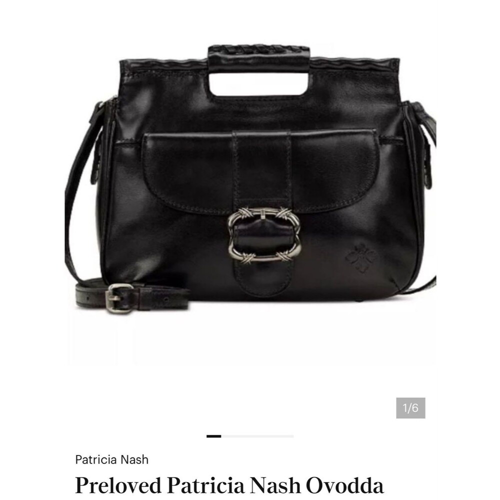Patricia Nash Black Leather Buckle-Front Satchel - Picture 3 of 4